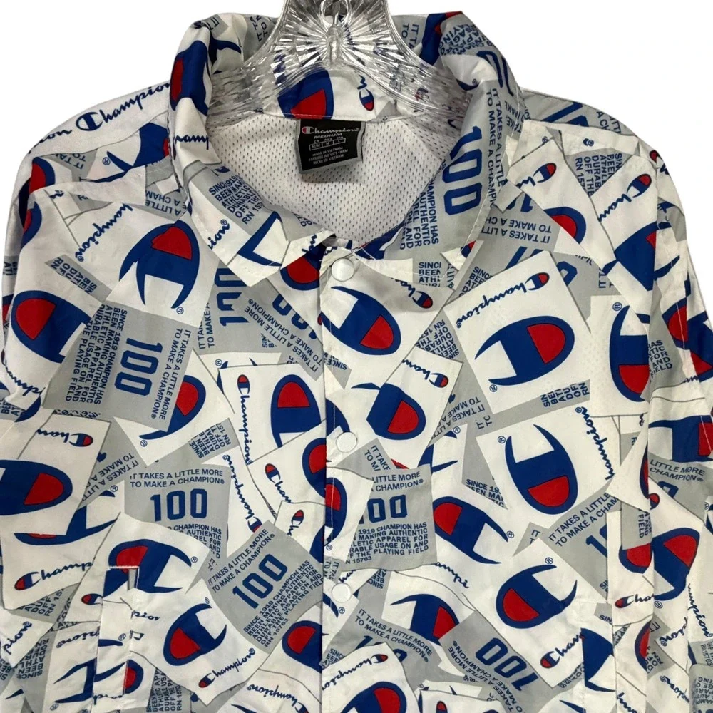 Champion‎ 100 Year Anniversary Cropped Coach Jacket M AOP Logo Y2K Streetwear